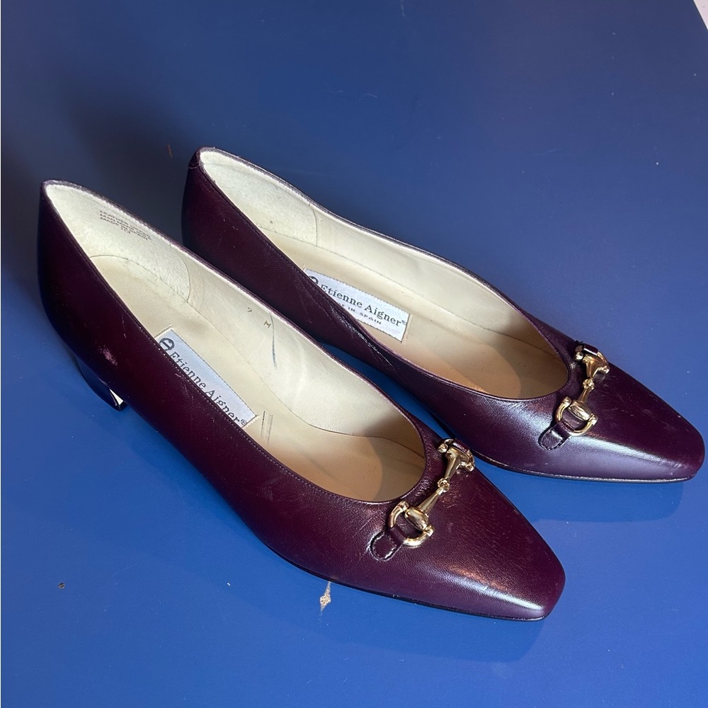 Etienne Aigner Women's Deep Burgundy low heel with Gold Accents
